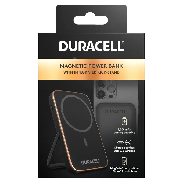 Duracell Manyetik Powerbank 5000 mAh - Magsafe Uyumlu Kablosuz Şarj Cihazı 7,5 W, 12 W USB-C Hızlı Şarj, iPhone 12 13 14 15 16 17 Pro Max, Samsung, AirPods İçin Ayaklıklı İnce Harici Pil - Görsel 8