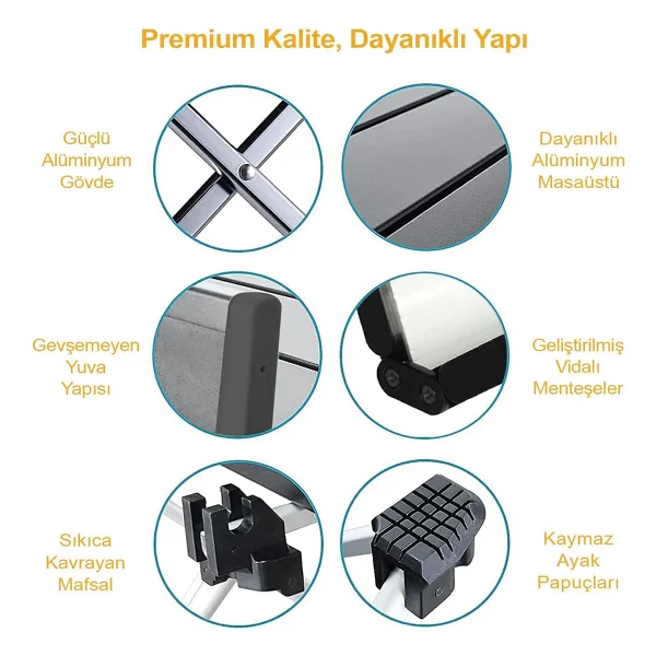 Haegs Full Alüminyum Katlanır Kamp Masası, Piknik, Plaj, Ourdoor Hafif Kamp Masası Orta Boy - Siyah - Görsel 6