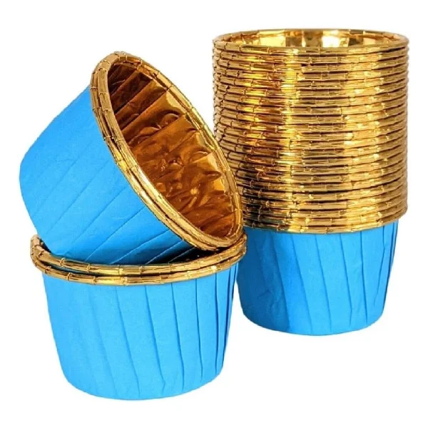 Dolphin Muffin Kağıt Karton Altın Mavi Cupcake Kek Kalıbı Kapsülü Kabı - 25 Adetlik 10 Paket - Görsel 5