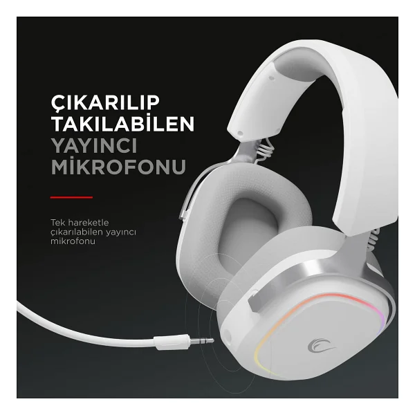 Rampage Retsu Beyaz RGB Kablolu/Kablosuz Kulak Üstü Oyuncu Kulaklığı - Görsel 5