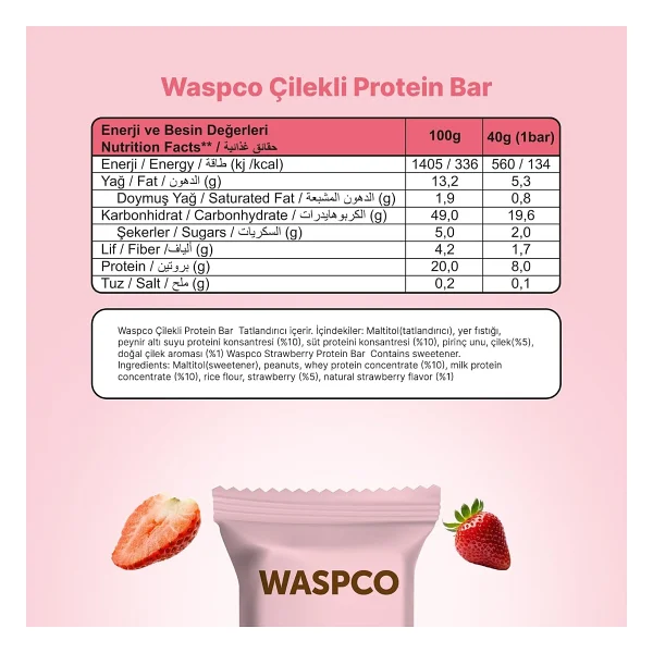 WaspCo Çilekli 40 gr Protein Bar - Görsel 2