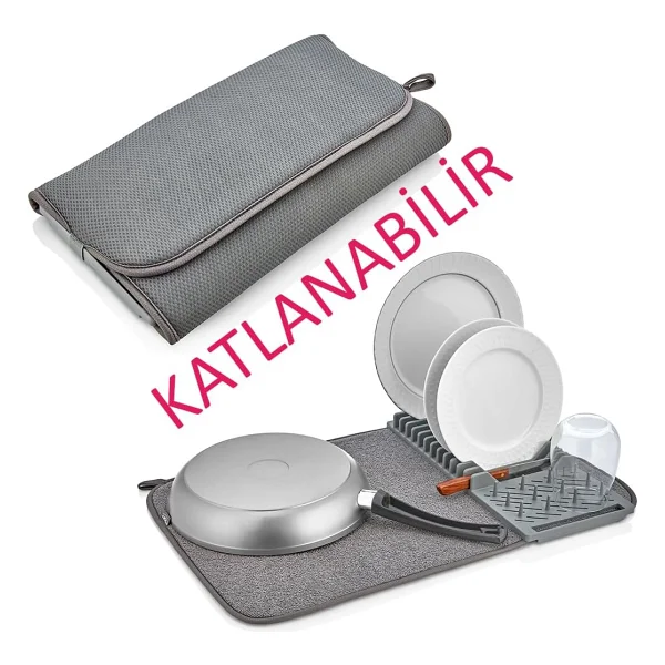 Tezgah Üstü Bulaşıklık Bulaşık Kurutma Matı Süzgeci Katlanır Plastik Sepeti Kurulama Bezi Örtüsü Kurutmalık Katlanabilir Tabaklık Süzgeçleri - Görsel 2