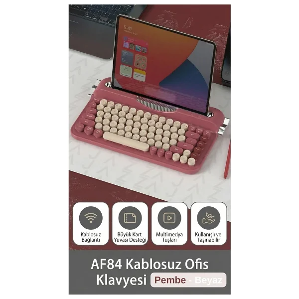 Ajazz AF84 TKL Kırmızı Kablosuz Klavye - Görsel 3