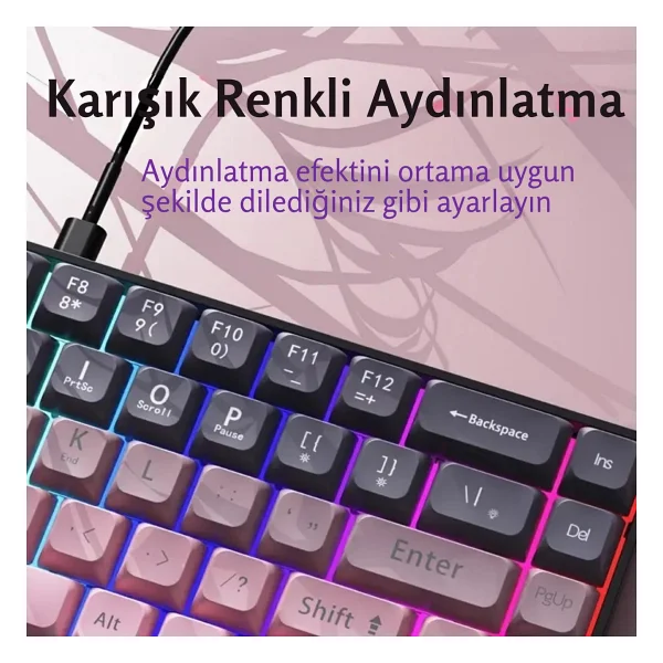 Ajazz Ak680 Pembe %65 Tkl Brown Switch Kablolu Mekanik Oyuncu Klavyesi - Görsel 7