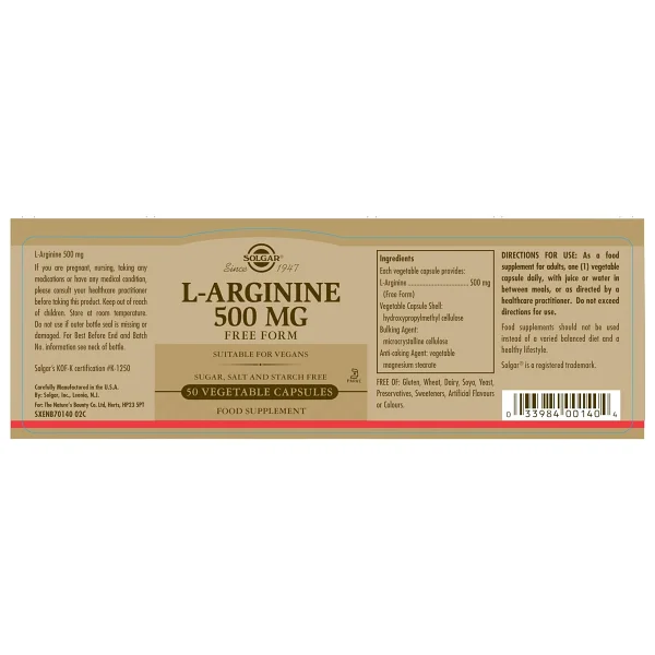 Solgar L-Arginine 500 mg 50 Kapsül - Görsel 9