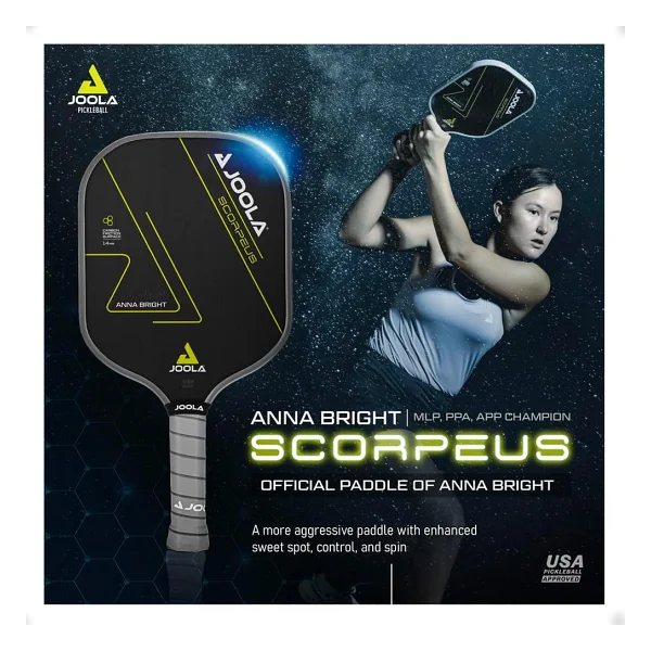 JOOLA Anna Bright Scorpeus Pickleball Paddle w/Artırılmış Güç ve Hissetme için Ücretli Yüzey Teknolojisi - Daha Büyük Tatlı Nokta ile Tamamen Kaplanmış Karbon Fiber Turşu Küreği - USAPA Onaylı. 14 mm - Görsel 6