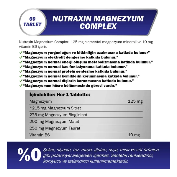 Nutraxin Magnesium Complex + Vitamin B6 60 Tablet - Görsel 7