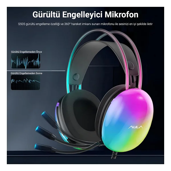 Aula S505 RGB USB Kablolu Kulak Üstü Oyuncu Kulaklığı - Görsel 6