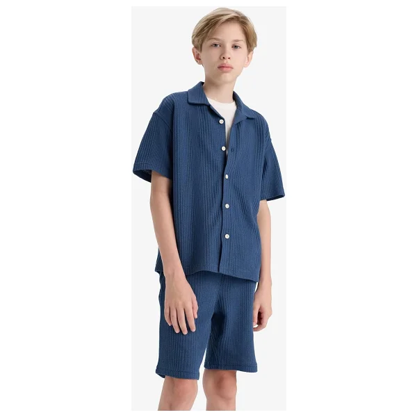 DeFacto Erkek Çocuk Oversize Geniş Kalıp Polo Yaka Kısa Kollu Gömlek E3313A825HS - Görsel 4
