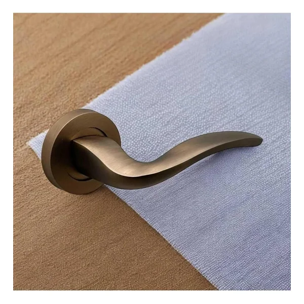 Trim Mat Antik Sarı Yuvarlak Rozetli Oda Kapı Kolu 1 Takım - Görsel 3