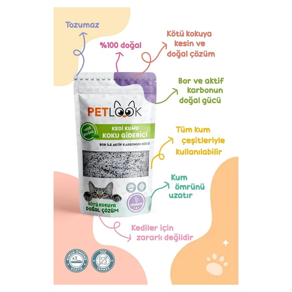 Petlook Kedi Kumu Koku Giderici Aktif Karbon Katkılı Kokusuz 300 gr (LAVANTA) - Görsel 3