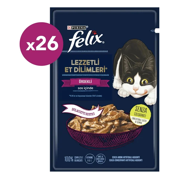 Felix Felix Lezzetli Et Dilimleri Ordekli Kedi Yas Mamasi 80 Gr X 26 Li - Görsel 2