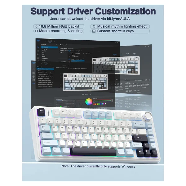 Aula F75 Lacivert RGB %75 Tkl Reaper Switch Kablolu/Kablosuz Mekanik Oyuncu Klavyesi - Görsel 7