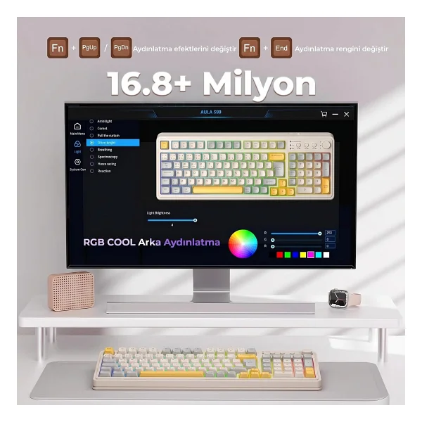 Aula S99 Retro RGB %96 Kablolu/Kablosuz Oyuncu Klavyesi - Görsel 4