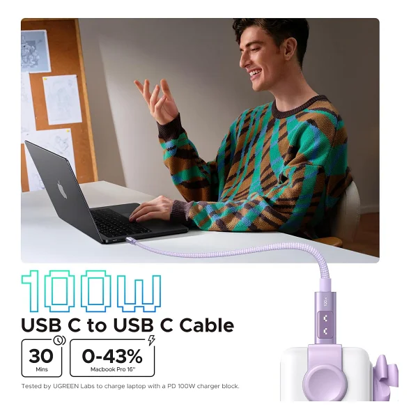 Ugreen Uno 1 M Type-C To Type-C Hızlı Şarj Kablosu - Görsel 2