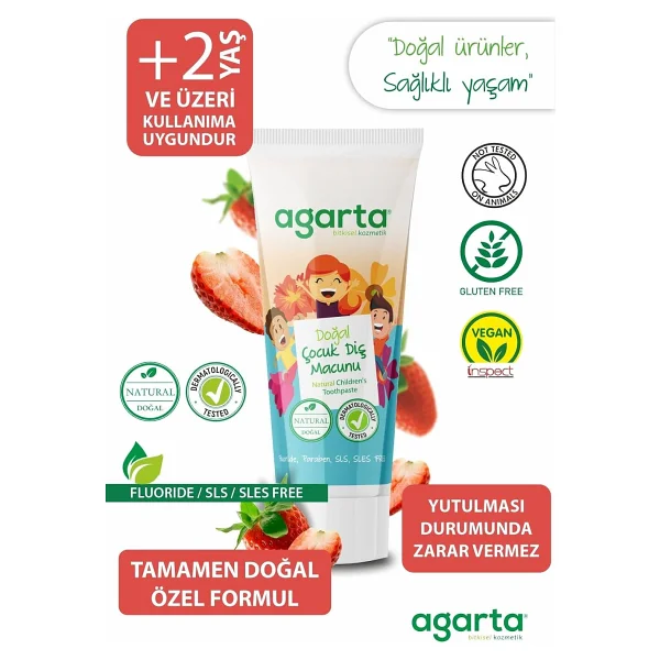 Agarta Doğal Çilekli 75 Ml Florürsüz Çocuk Diş Macunu - Görsel 4