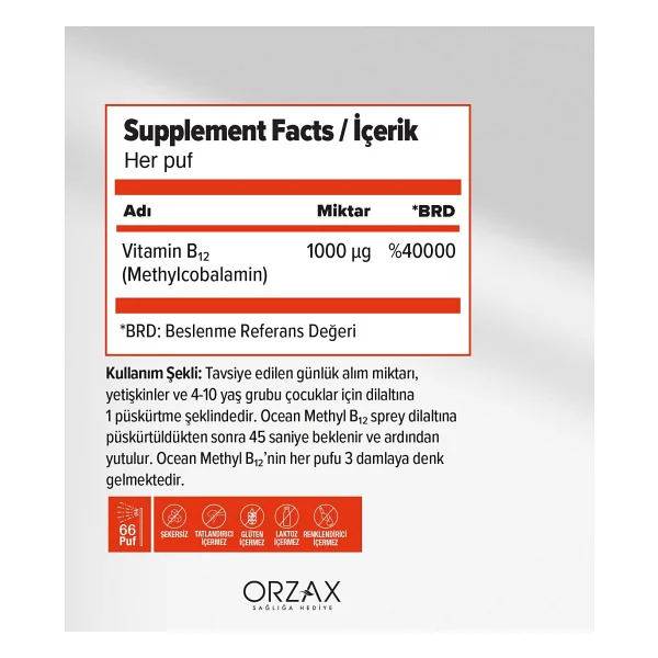 Ocean Methyl B12 1000 mcg 10 ml Dilaltı Sprey - Görsel 2