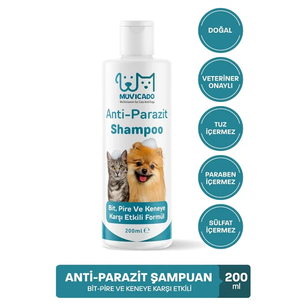 Muvicado Kedi Köpek Parazit Şampuanı Bit Pire Parazit Kene Damlası Tarağı Tasması İle Kullanım - Görsel 2