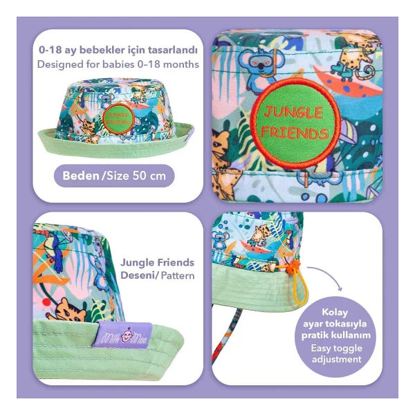 Milk&Moo Jungle Friends Ayarlanabilir Bebek Yazlık Şapka - Görsel 5