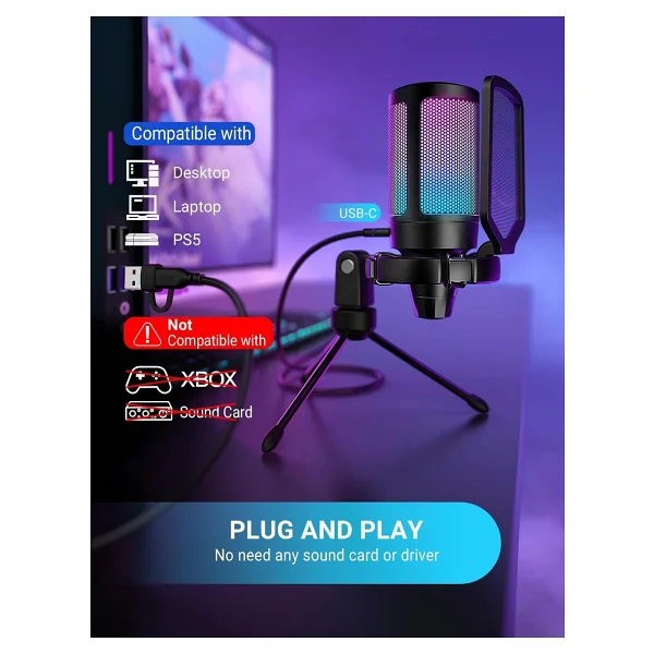Fifine Ampligame A6v Siyah RGB USB Yayıncı Mikrofonu - Görsel 7