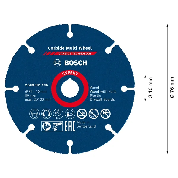 Bosch 1x EXPERT Carbide Multi Wheel Kesici Diskler (Sert ahşap, Çivili ahşap, Plastik, Alçıpan panel, Ø 76 mm, Aksesuar Mini Avuç Taşlama Makinesi) - Görsel 3