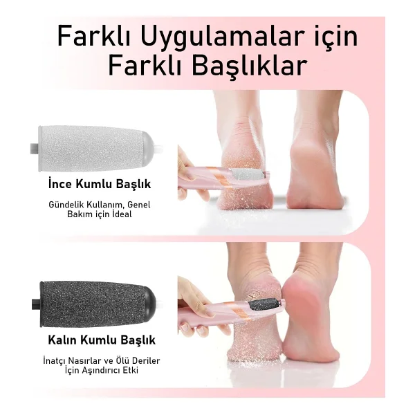 Valkyrie Şarjlı Ayak Törpüsü Nasır Giderici Elektrikli Topuk Törpüsü LED Işıklı 2 Başlıklı USB Şarjlı - Görsel 3