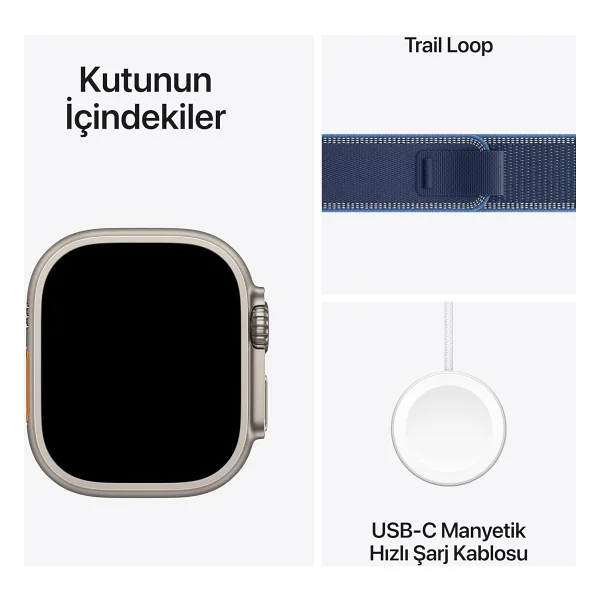 Apple Watch Ultra 3 GPS + Cellular 49mm Natürel Titanyum Kasa Ve Parlak Mavi Trail Loop Kordon Akıllı Saat - Görsel 6