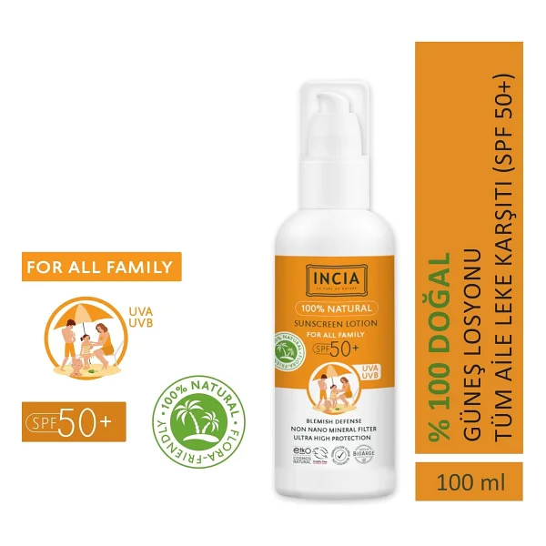 Incia Doğal Tüm Aile İçin Leke Karşıtı 100 Ml 50 Faktör Güneş Losyonu - Görsel 2