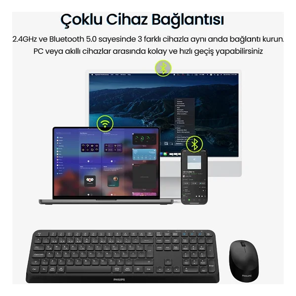 Philips Spt6407 Kablosuz Klavye Mouse Seti - Görsel 3