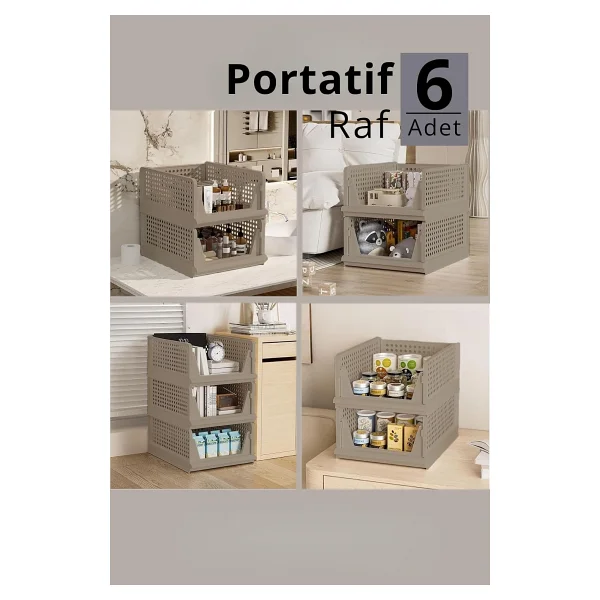 Mithra Life 6 Bölmeli Kayar Raf Organizer Dolap İçi Kıyafet Aksesuar Düzenleyici Bej 45x35 Cm Mıt1260 - Görsel 3
