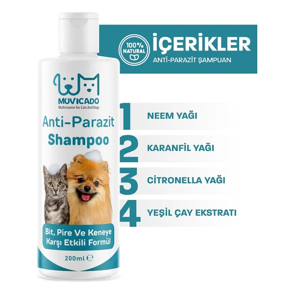 Muvicado Kedi Köpek Parazit Şampuanı Bit Pire Parazit Kene Damlası Tarağı Tasması İle Kullanım - Görsel 4