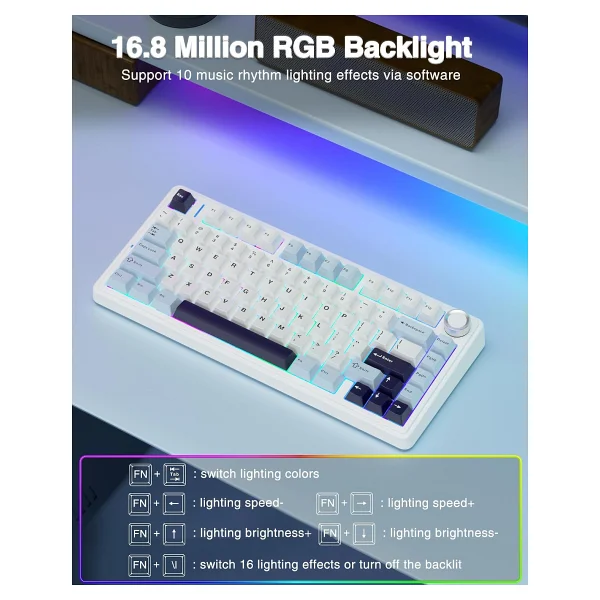Aula F75 Lacivert RGB %75 Tkl Reaper Switch Kablolu/Kablosuz Mekanik Oyuncu Klavyesi - Görsel 6