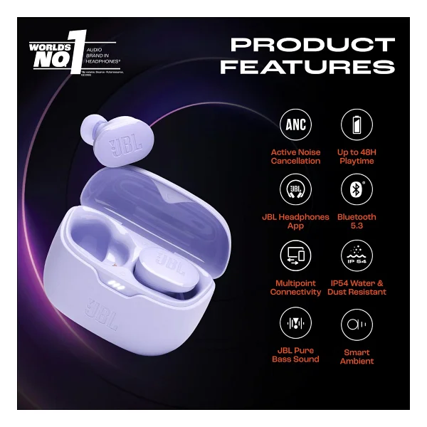 JBL Tune Buds ANC TWS Mor Kulak İçi Bluetooth Kulaklık - Görsel 3