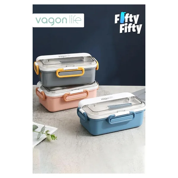 Vagonlife Tek Kat Çift Bölme Bento Lunch Box Ofis-Okul İçin Yeni Nesil Sefer Tası Paslanmaz Çelik 588 - Görsel 3