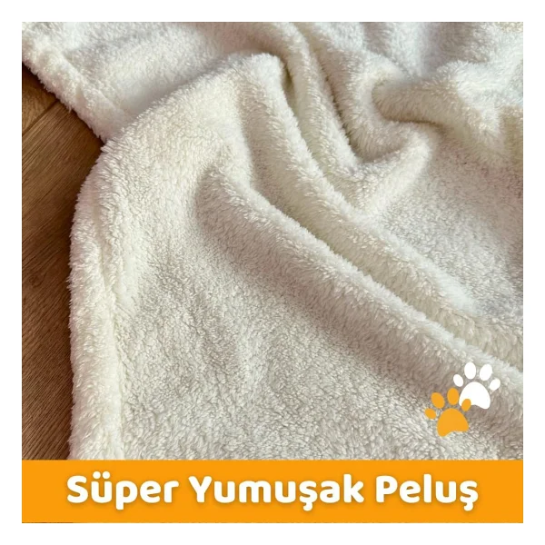 Beylini Kedi Köpek Battaniyesi Premium Peluş Evcil Hayvan Uyku Battaniyesi Yıkanabilir Krem (60x80) - Görsel 2