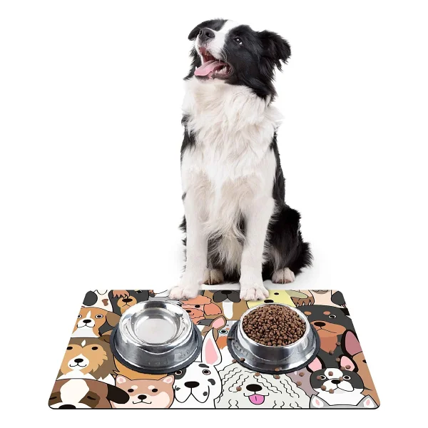 Monnhein Mama ve Su Evcil Hayvan Beslenme Matı, Kolay Temizlenen Emici Su Geçirmez Kumaş, Küçük Orta Boy ve Büyük Kedi ve Köpekler için Dayanıklı Köpek Kedi Paspas (40x60, Renkli Köpekler) - Görsel 5