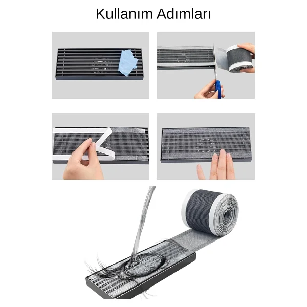 Mucit Home 10 Cm 4 Metre Çok Amaçlı Gider Süzgeci Sineklik Tamir Kiti Saç Kıl Tüy Tutucu - Görsel 3