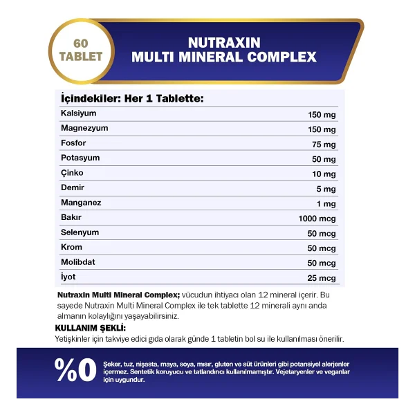 Nutraxin Multi Mineral Complex 60 Tablet - Görsel 2
