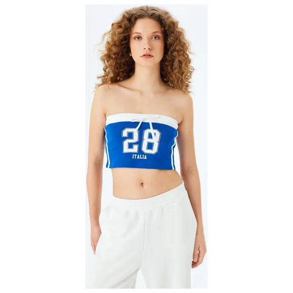Koton Straplez Yaka Slogan Baskılı Kolsuz Biyeli Crop Atlet - Görsel 4