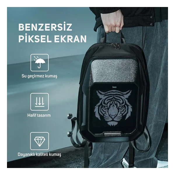 Divoom Pixoo Cyberbag Siyah Piksel LED Ekranlı Sırt Çantası - Görsel 4