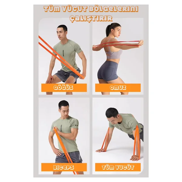Direnç Bandı Kas Geliştirme Lastiği Fitness Pilates Cross Training Bant Yoga Push Up Barfiks Bandı (5+15+25+35+45 KG (SARI+KIRMIZI+SİYAH+MOR+YEŞİL)) - Görsel 8