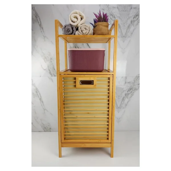 Digithome Bambu Kirli Sepetli 2 Raflı Çok Amaçlı Banyo Düzenleyici Çamaşır Sepeti Organizer Db-0001 - Görsel 5