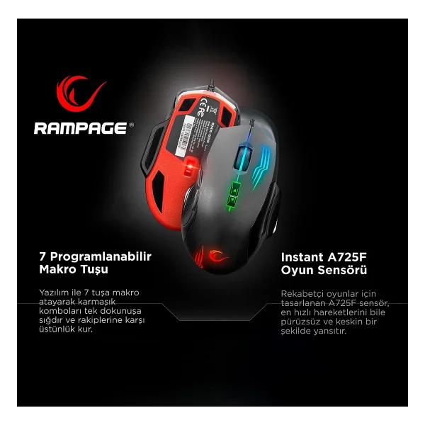 Rampage Smx-G38 Claw RGB Makrolu Optik Kablolu Oyuncu Mouse - Görsel 5