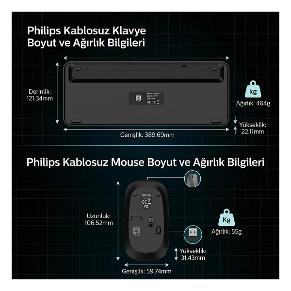 Philips Spt6338 Kablosuz Klavye Mouse Seti - Görsel 4