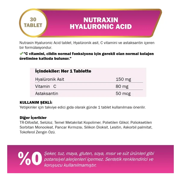 Nutraxin Beauty Hyaluronik Acid 30 Tablet - Görsel 2