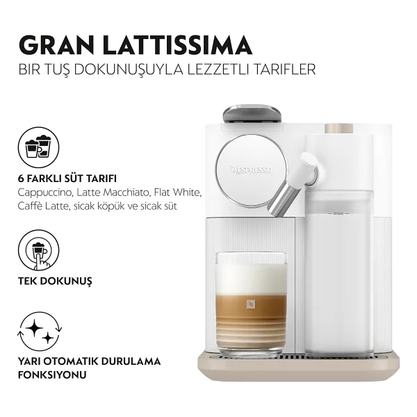 Nespresso F541 Gran Lattissima Beyaz Kapsül Kahve Makinesi - Görsel 2