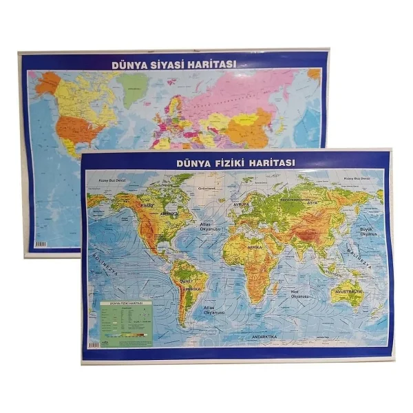 Lrs Store Dünya Haritası Siyasi Ve Fiziki Çift Taraflı Çıtalı 70x100 Cm Eğitici Harita, Çok Renkli - Görsel 4