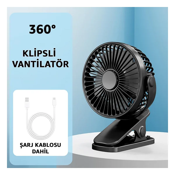 ROBEVE Şarjlı USB Mini Klipsli Vantilatör Fan - 3 Kademeli - 360° Hareketli - Bebek Arabası, Ofis, Masaüstü, Kamp Kullanımı İçin Uygun - Sessiz ve Taşınabilir - Asorti Renk - Görsel 2