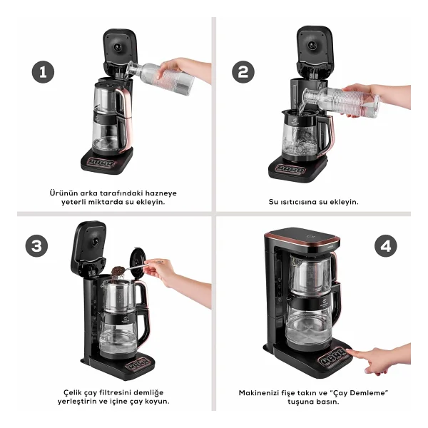 Karaca Çaysever Robotea Pro Quartz 4in1 2500 W Black Chrome Konuşan Cam Demlikli Çay Makinesi - Görsel 9
