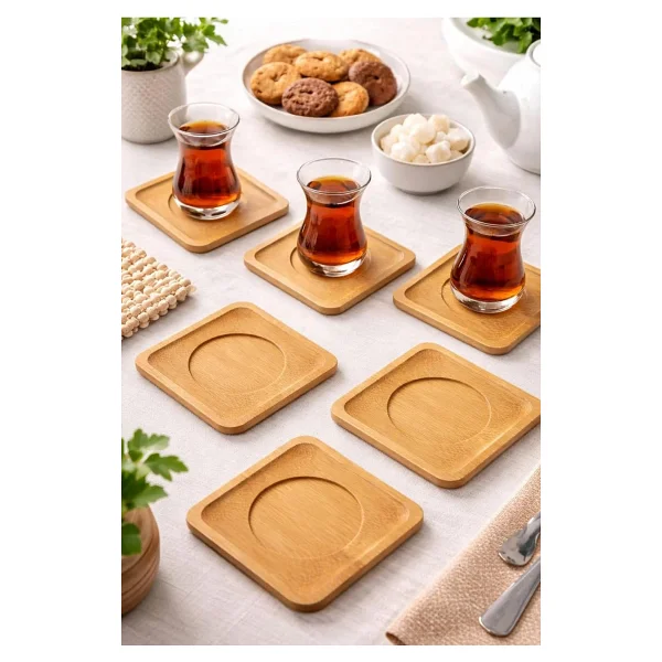Bambu Çay Tabağı Altlığı, Kare Şekilli, Bej, Elde Yıkama Önerilen, Bulaşık Makinesi Uygun Değil, 10 x 10 cm, 6 Parça - Görsel 2